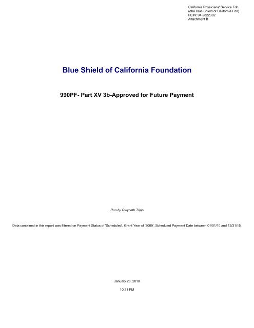 IRS Form 990-PF for 2009 - Blue Shield of California Foundation