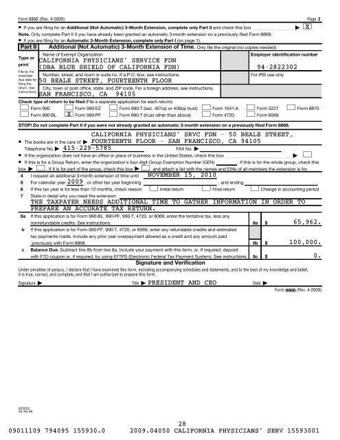 IRS Form 990-PF for 2009 - Blue Shield of California Foundation