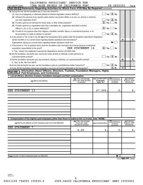 IRS Form 990-PF for 2009 - Blue Shield of California Foundation