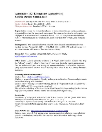 Elementary astrophysics Course Outline - Astro Pas Rochester