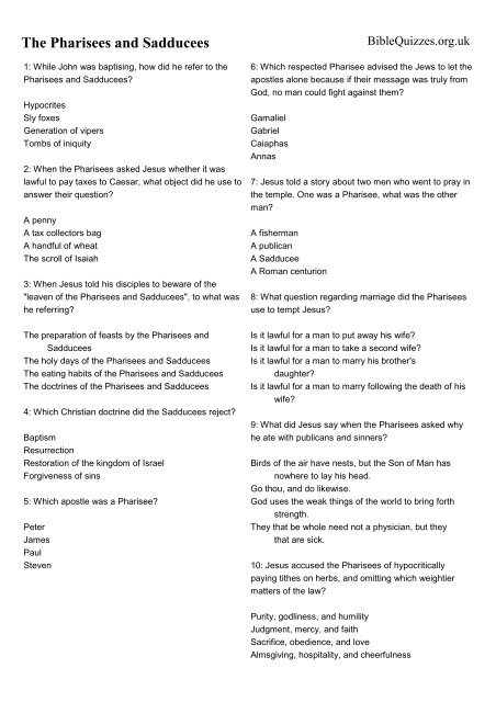 The Pharisees And Sadducees Bible Quizzes And Puzzles