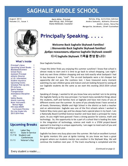 Saghalie Newsletter - School Web Sites - Federal Way Public Schools