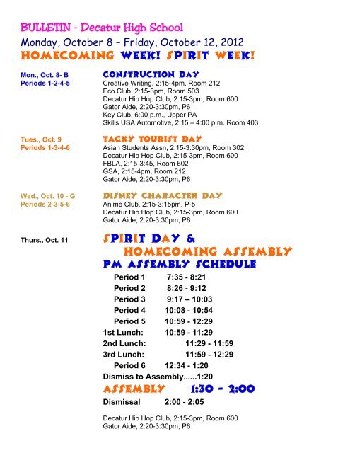 Decatur High School Homecoming Week! Spirit Week! Spirit DAY ...