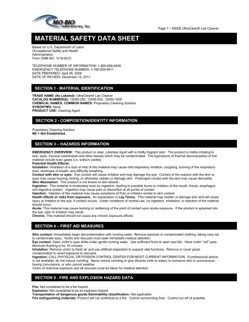 MSDS - MO BIO Laboratories
