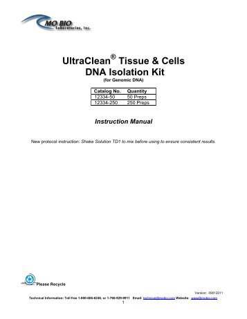 UltraClean Tissue & Cells DNA Isolation Kit - MO BIO Laboratories