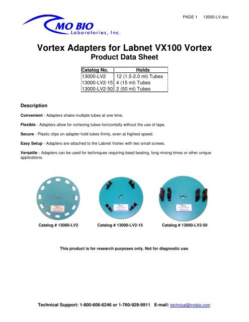 Wortex Adapter Vortex Adapters for Labnet VX100 Vortex - MO BIO Laboratories