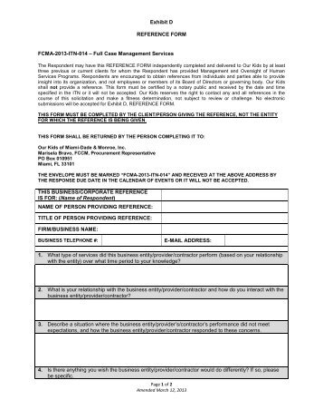 Exhibit D - Reference Form Amended March 12 2013 - Our Kids