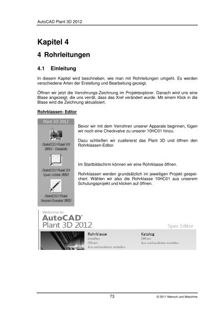 AutoCAD Plant 3D 2012 Trainingshandbuch - Mensch und Maschine