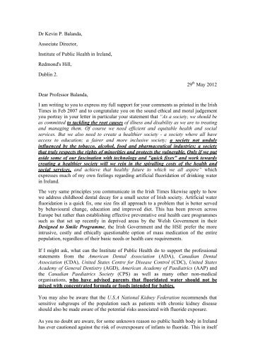Letter to Dr Kevin Balanda Institute of Public Health - Enviro.ie