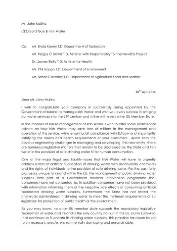 Letter to Mr. John Mullins CEO Bord Gais-Irish Water - Enviro.ie