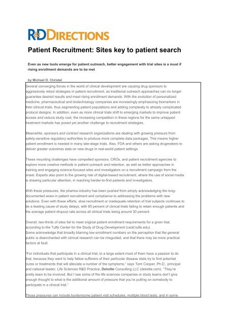 Patient Recruitment: Sites key to patient search - ICON plc