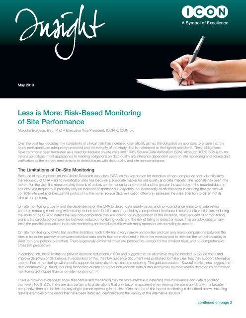 Less is More: Risk-Based Monitoring of Site Performance - ICON plc