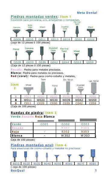 GREEN MOUNTED STONES: Item 1 - Meta Dental Manufacturing