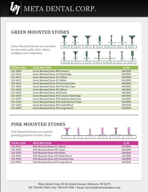 green mounted stones pink mounted stones - Meta Dental ...