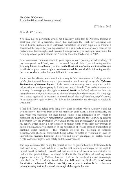 Letter to Mr Colm O Gorman CEO Amnesty Ireland - Enviro.ie