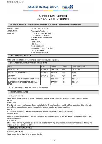 SAFETY DATA SHEET HYDRO LABEL V SERIES - Stehlin Hostag UK