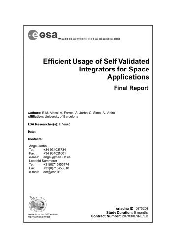 Efficient Usage of Self Validated Integrators for Space ... - Esa