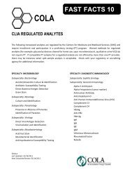 CLIA Regulated Analytes - COLA