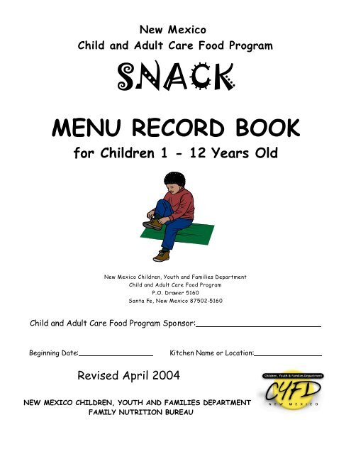 MENU RECORD BOOK for Children 1 - 12 Years  - New Mexico Kids