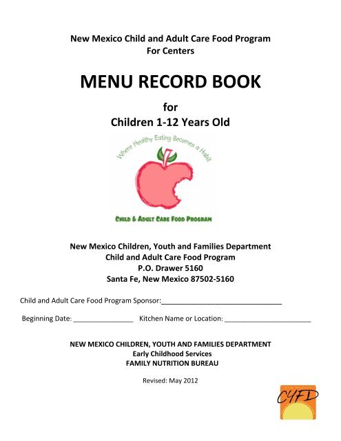 Center Menu Record Book (MRB) - Children (PDF) picture
