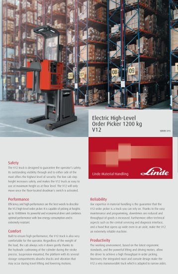 Electric High-Level Order Picker 1200 kg V12 Features