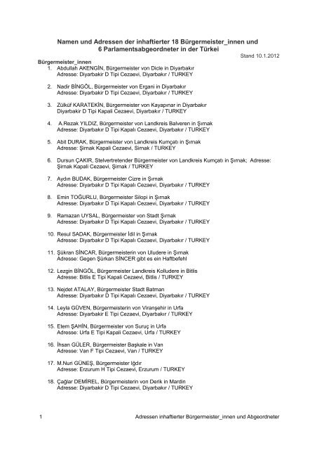 Namen und Adressen der inhaftierter 18 Bürgermeister_innen und 6 ...