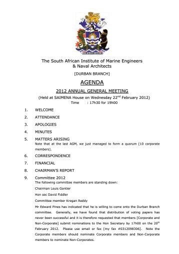 Agenda AGM 2012 22nd February - SAIMENA
