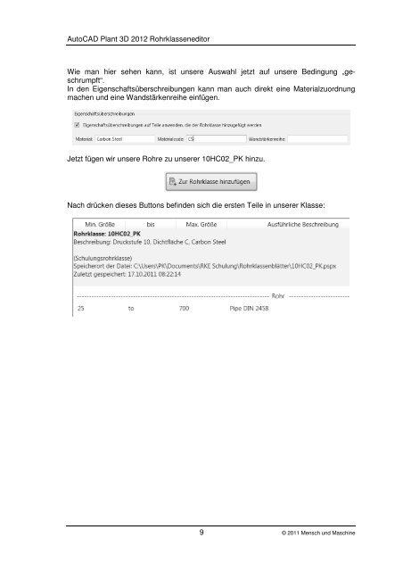 AutoCAD Plant 3D 2012 Trainingshandbuch - Mensch und Maschine