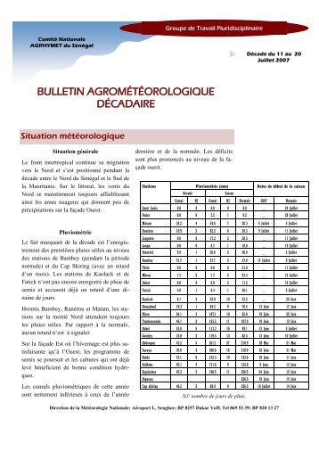 BULLETIN AGROMÃTÃOROLOGIQUE DÃCADAIRE