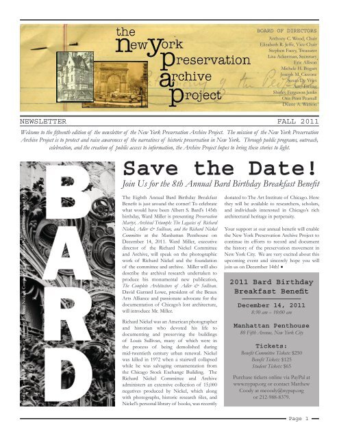 Save the Date! - The New York Preservation Archive Project