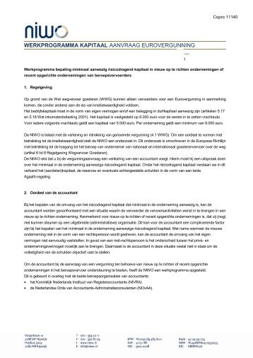 werkprogramma kapitaal aanvraag eurovergunning - NBA