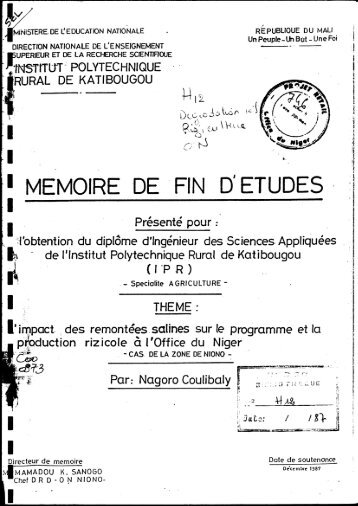 MEMOIRE DE FIN D,ETUDES - Cra-segou.org