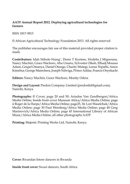 Annual Report 2012 - African Agricultural Technology Foundation