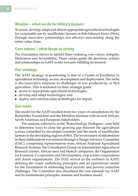 Annual Report 2012 - African Agricultural Technology Foundation