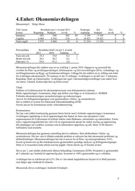 Enheter 2. kvartal 2011 - Grimstad kommune