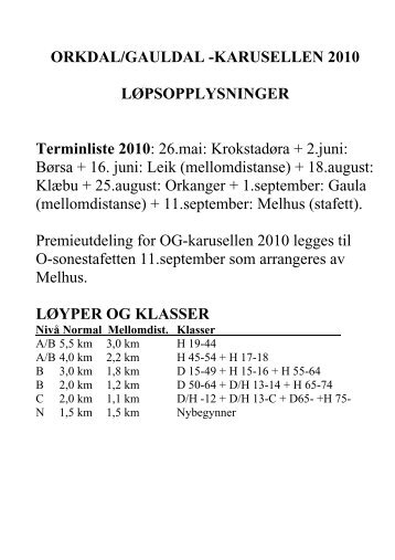 ORKDAL/GAULDAL -KARUSELLEN 2010 - Orkanger IF