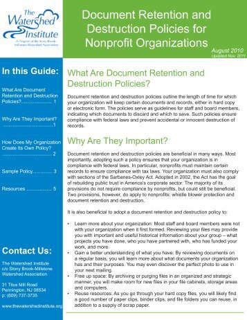 Document Retention and Destruction Policies for Nonprofit ...