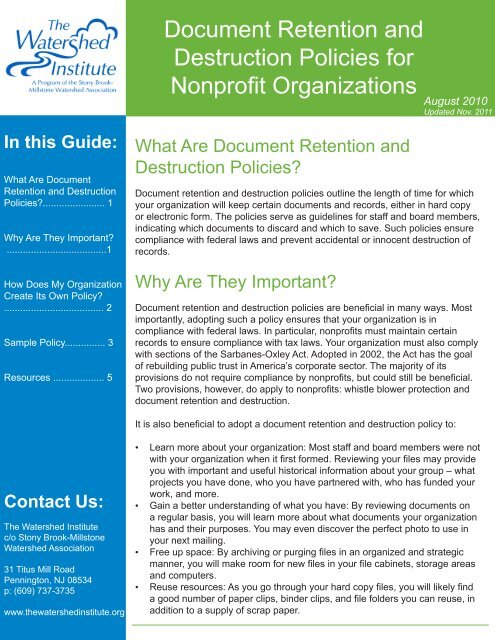 Document Retention and Destruction Policies for Nonprofit ...