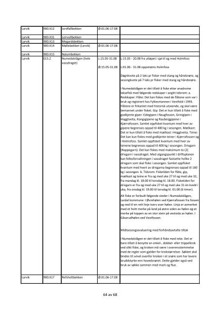 Tabell-forslag til regulering av fiske i vassdrag 2012