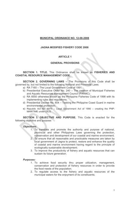 Jagna Modified Fishery Code of 2008