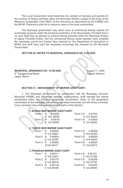 Jagna Modified Fishery Code of 2008