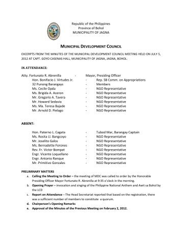Minutes of MDC Meeting – July 5, 2012 - Jagna