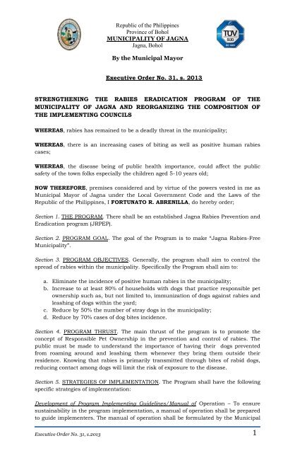 Executive Order No. 31, s. 2013 STRENGTHENING THE ... - Jagna