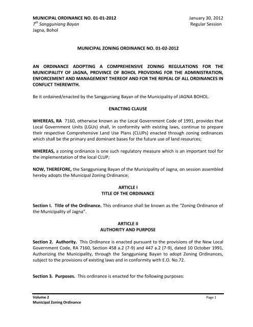 New Approved Jagna Zoning Ordinance