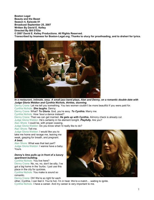 Boston Legal Beauty And The Beast Season 4, Episode 01 ...