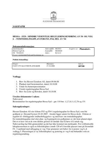 TOMTEDELINGSPLAN FOR FS3, FS4, DEL AV N4 Dokument