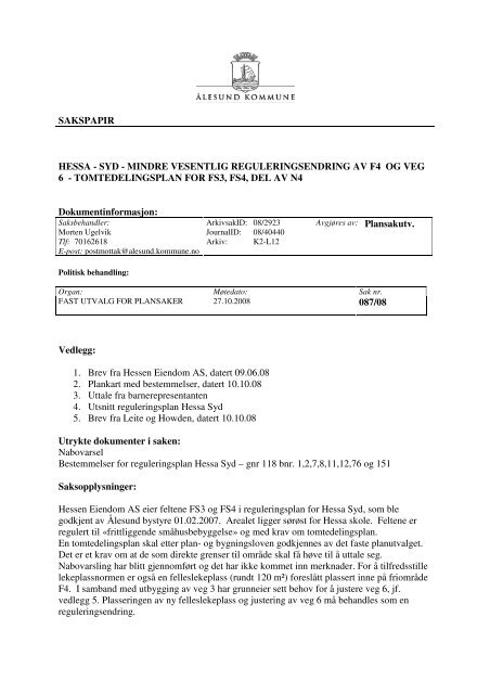 TOMTEDELINGSPLAN FOR FS3, FS4, DEL AV N4 Dokument