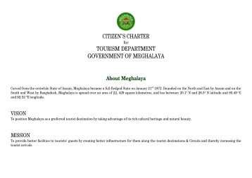 CITIZEN'S CHARTER TOURISM DEPARTMENT ... - Meghalaya