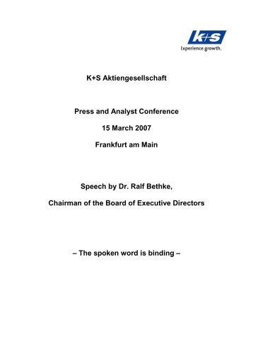 Presentation documents of Dr. Ralf Bethke - K+S Aktiengesellschaft
