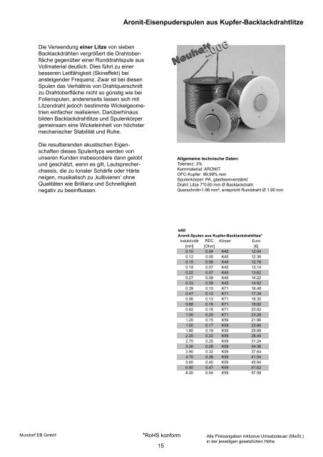 Produktinformationen und Preise Stand ... - Mundorf EB GmbH